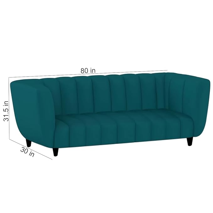 FURNY Eva 3 Seater Velvet Fabric Sofa Set (Teal)