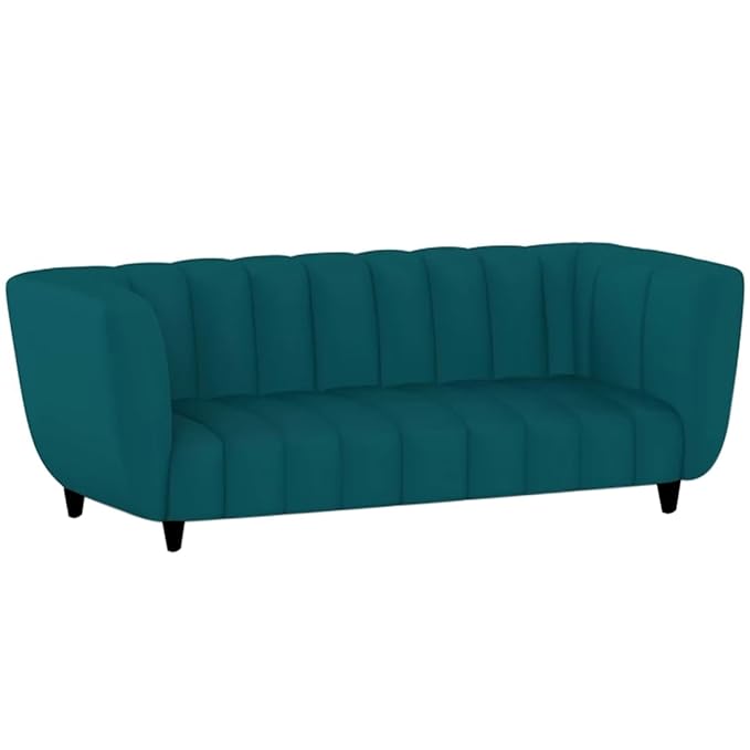 FURNY Eva 3 Seater Velvet Fabric Sofa Set (Teal)